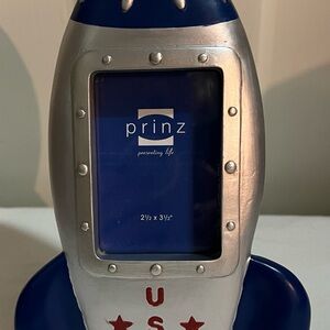 Darling silver and blue rocket photo frame (holds 2-1/2 x 3-1/2 photo) new